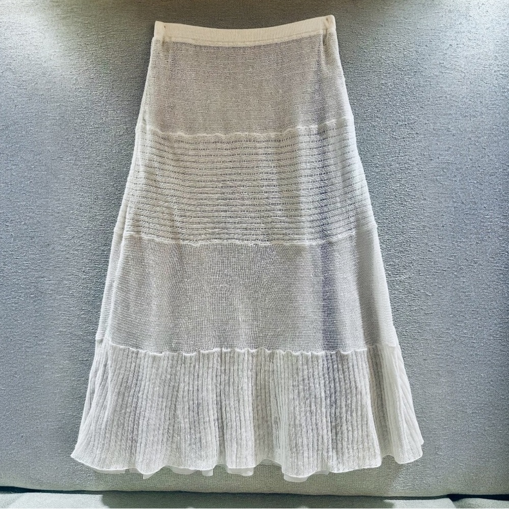 Eileen Fisher White Peasant Style Maxi Skirt with Gray Lining